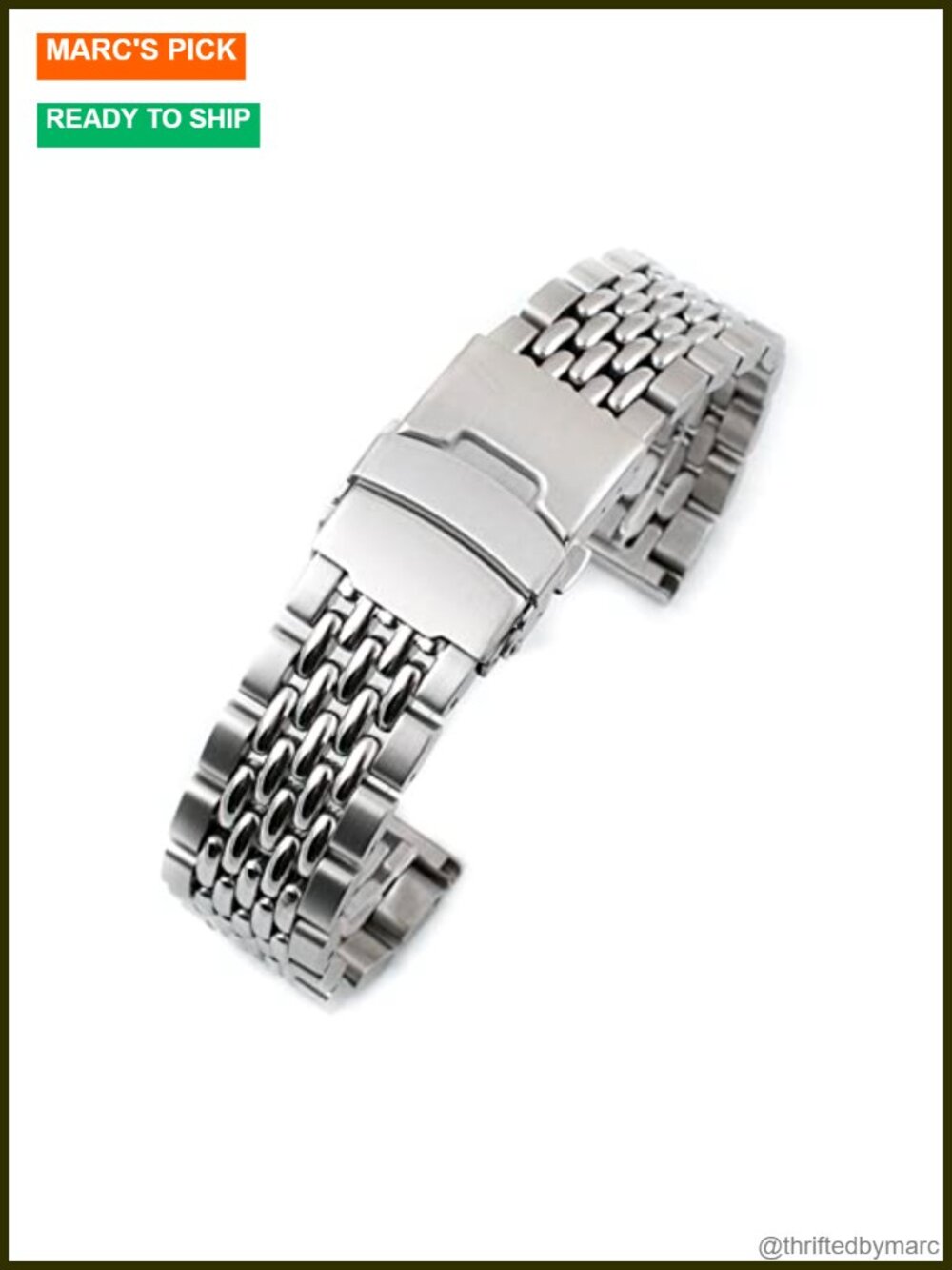 Stainless Steel Rice Bead Watch Band Quick Release Vintage Men Women